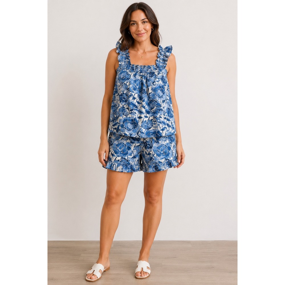 Gap XXL Blue Floral Matching Set Ruffle Top Shorts Cotton Summer Coquette NWT